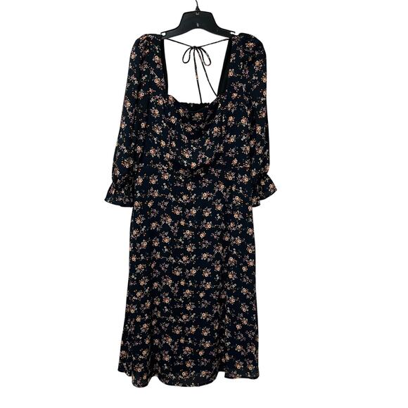 Julia Jordan Square Neck Floral A-Line Midi Dress Dark Teal Pockets Sz 10 - Picture 3 of 11